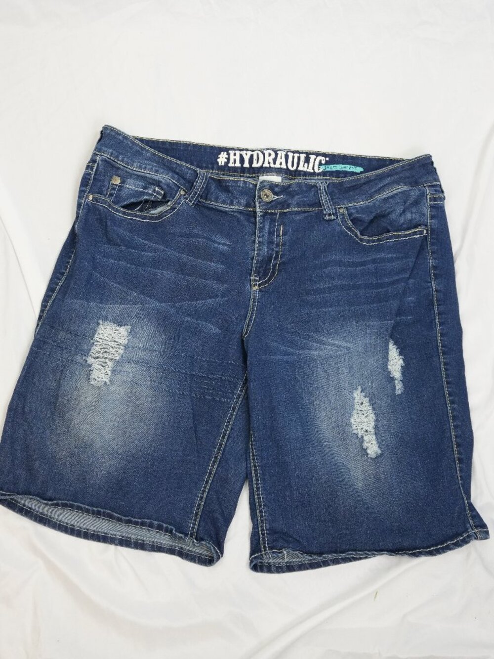 Hydraulic  Distressed Blue Jean Shorts Low Rise Stretchy Womens Size 20W Holes